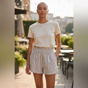 EUC Mable Women’s Tan Striped High Waist Elastic Waist Shorts - Size Small